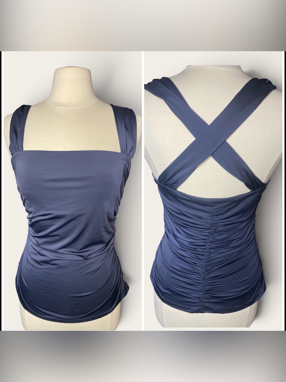 Free People Intimately Navy Ruched Cross-Back Camisole Top Medium